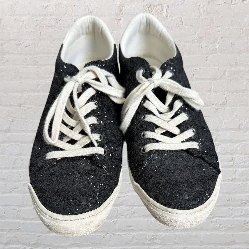 Old Navy Women’s Sneakers Size‎ 8 Black Glitter Lace Up Casual Shoes